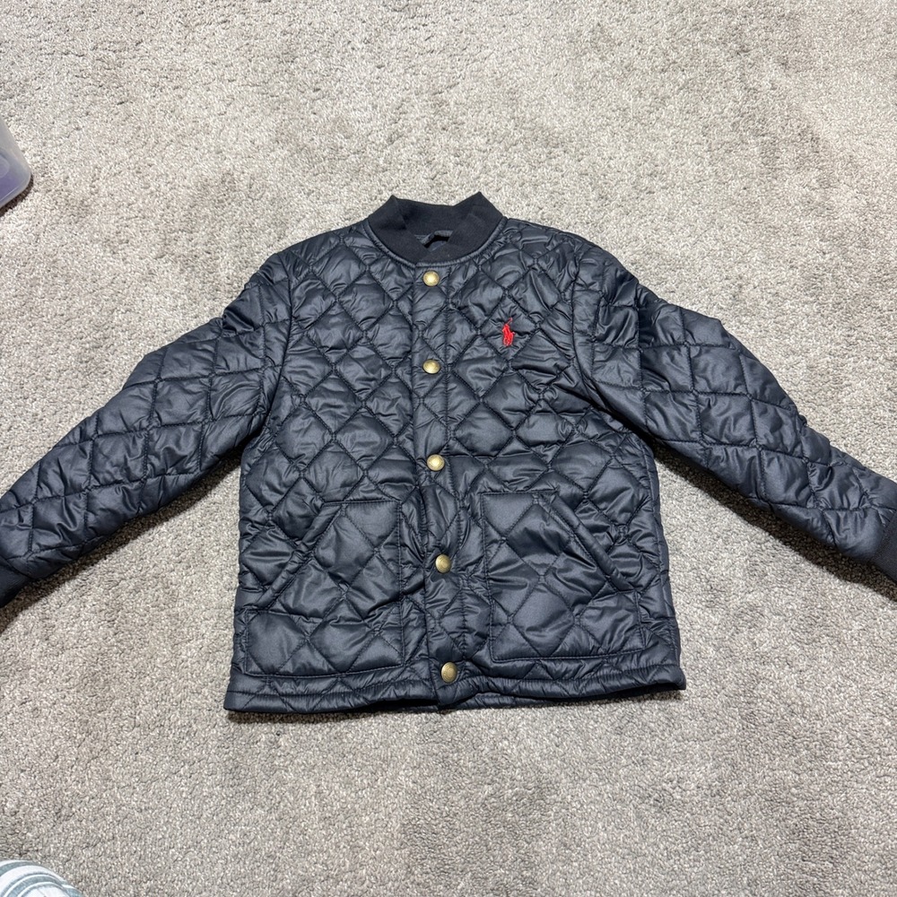Polo Ralph Lauren Kids Navy Blue Quilted Bomber Jacket Red Pony Logo Size 4/4T